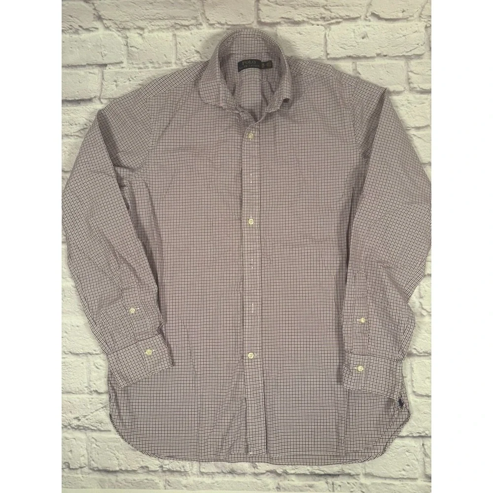 Polo Ralph Lauren Shirt Mens 16-41 Purple‎ Check Long Sleeve Button Up Cotton - Picture 3 of 10